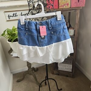 PrettyLittleThing Blue Denim Waistband Label Detail